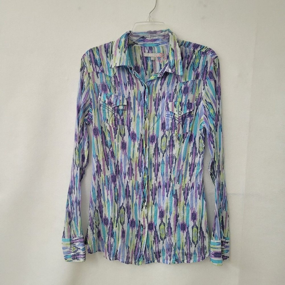 Tin Haul Multicolor Ikat Stripe Button-Down Shirt - Blue, Purple, Green